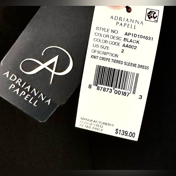 Adrianna Papell Black Stretch Crepe 3/4 Bell Sleeve Boat Neck Sheath Dress Sz 2 - Picture 12 of 13